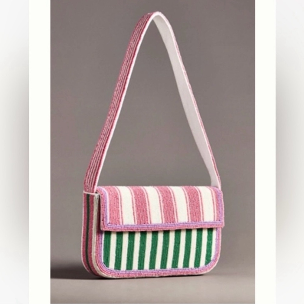 Anthropologie The Fiona Beaded Bag Geometric Edition Pink Green